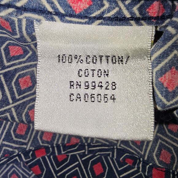 Bugatchi Mini Print Collared Button Up Blue Red Contrast Cuffs 100% Cotton - Picture 13 of 16